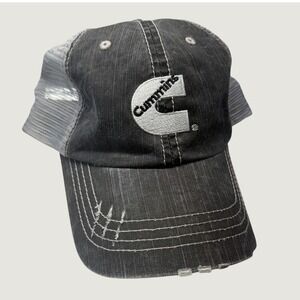 Cummins Trucker Hat Country Black Gray Distressed Mesh Back Diesel Engine Cap